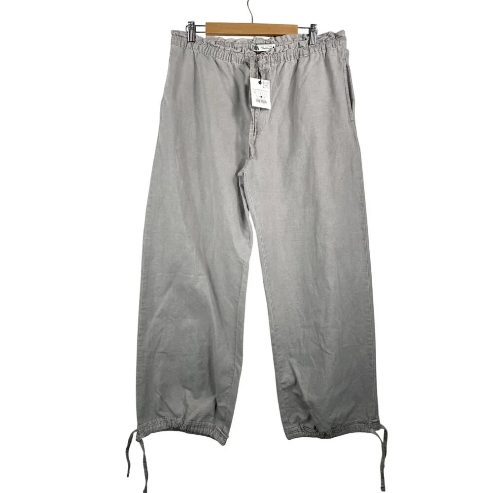 Zara LOW WAIST LOOSE JEANS linen‎ blend Collection baggy 90s grey sz L
